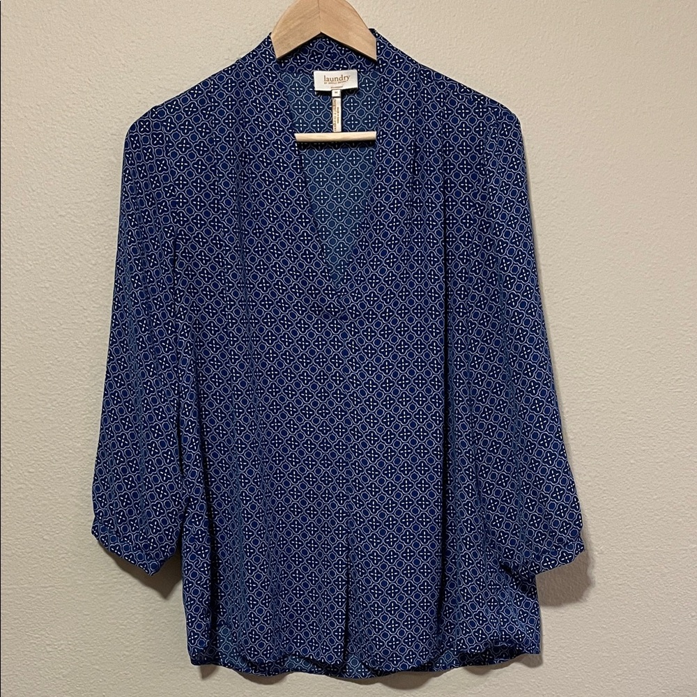 Laundry By Shelli Segal Blue Patterned Blouse